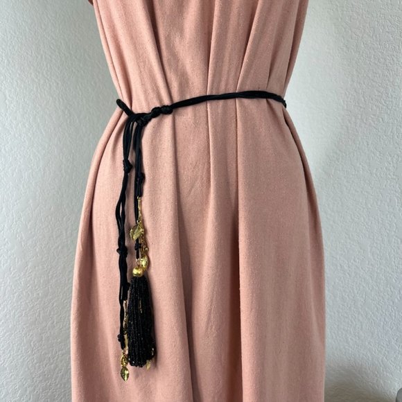 VTG Gold Charm Beaded Black Rope Braid Belt - Picture 2 of 8